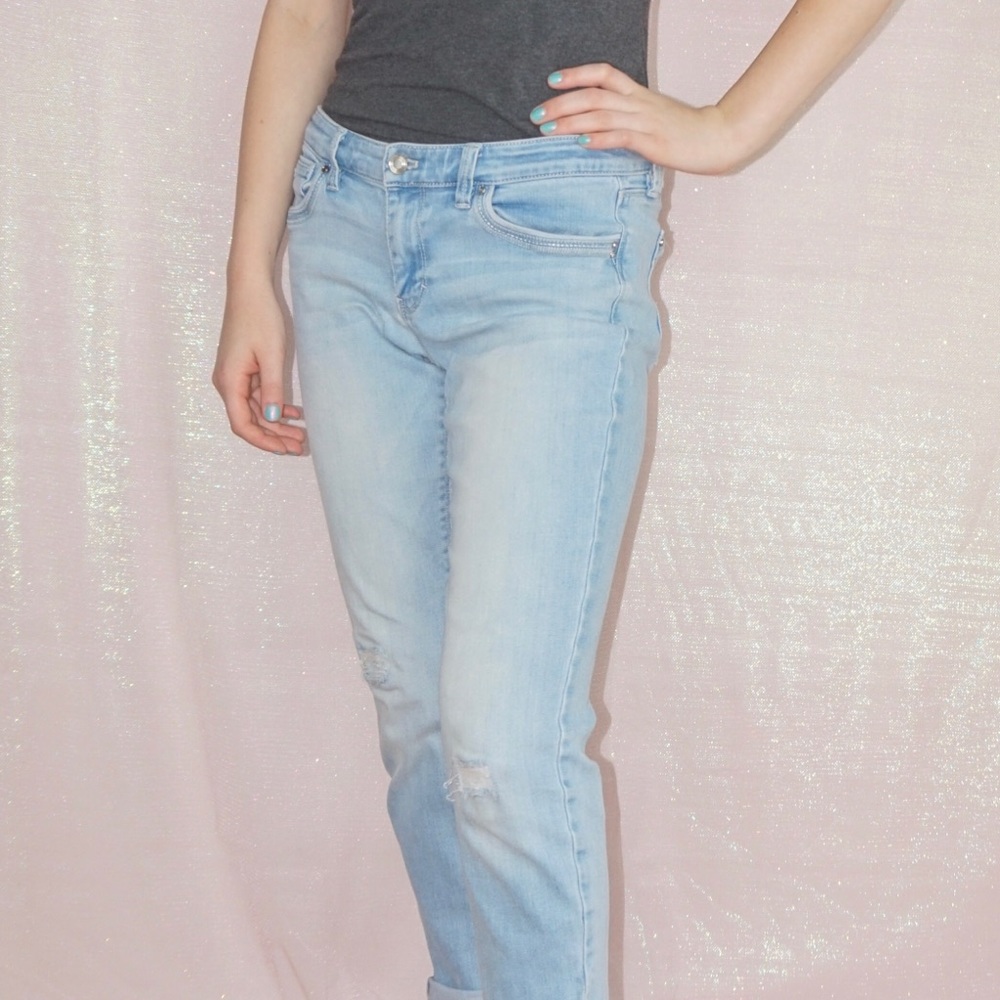 Light Blue Mid Rise Girlfriend Jeans WHBM